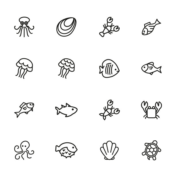 海洋生命线图标设置。海贝,果冻、蟹图片下载