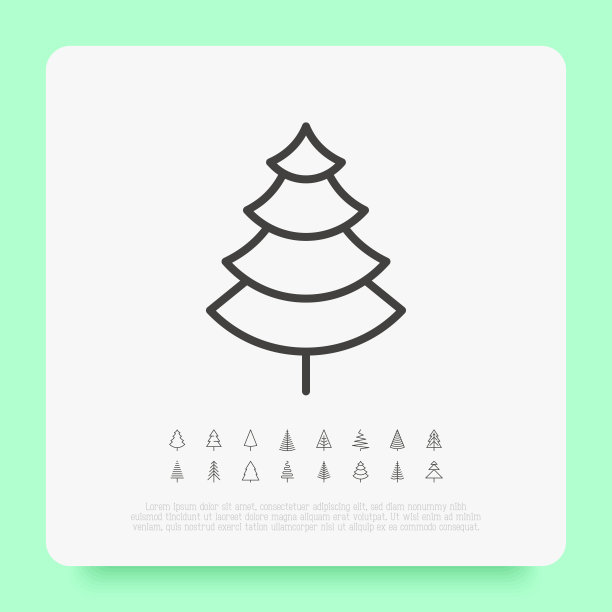 不同形状的圣诞树。极简的简单细线图标。矢量插图贺卡，圣诞节和新年装饰。图片下载