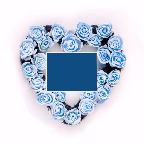 蓝花的心。框架的文本。图片下载