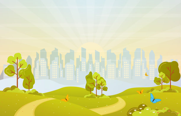 夏季春景城市公园户外景观平面插图图片下载