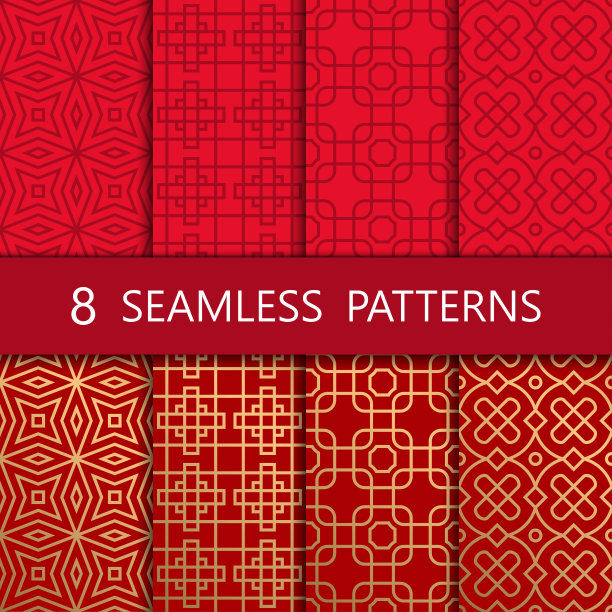 一套金色的中国无缝模式，矢量插图图片下载