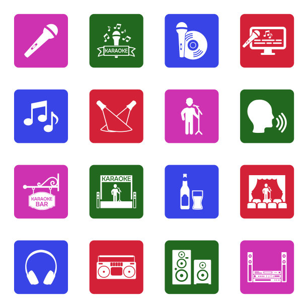 卡拉ok图标。广场上的白色平面设计。矢量插图。图片下载