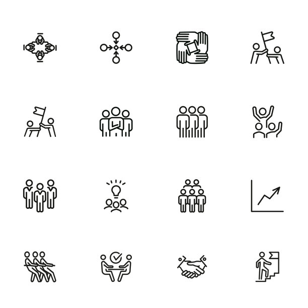 团队一起工作线图标集图片下载