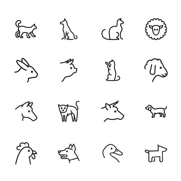 驯服动物线图标设置图片下载