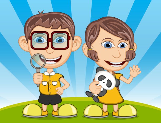 儿童在公园里玩卡通矢量插图图片下载