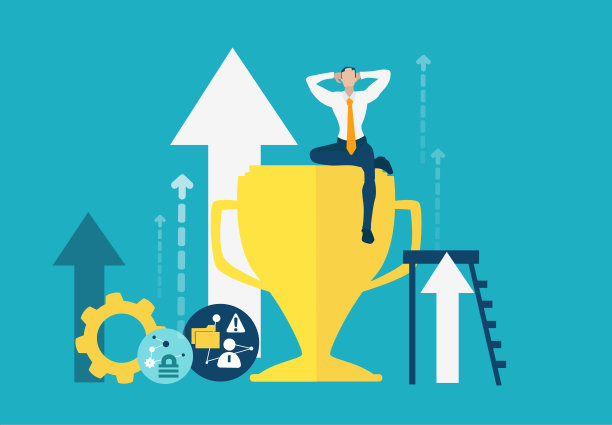 商人坐在金杯上，交易成功后放松。商人们坐在金币上，像胜利者一样放松素材图片