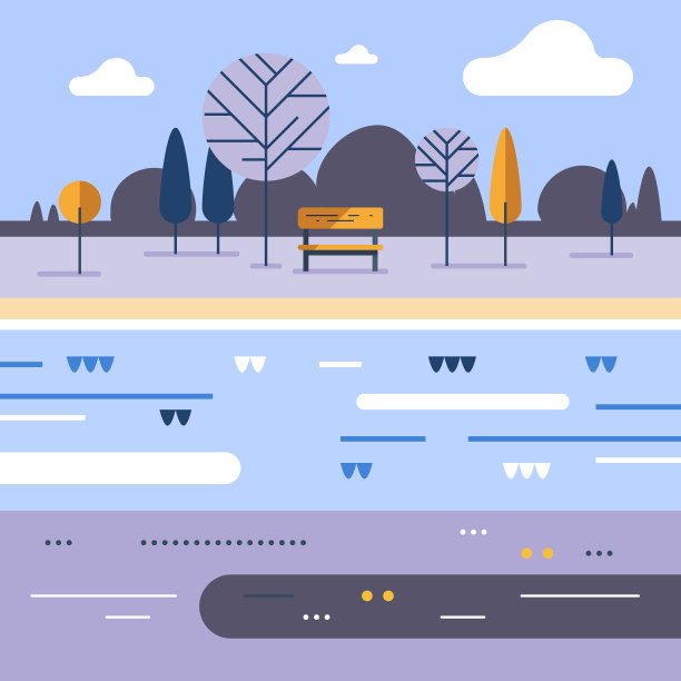 乡村概念，小长椅和树木，河流水流，风景优美图片下载