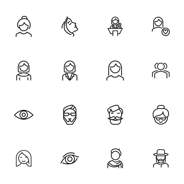 人物线性图标集：女人、演讲者图片下载