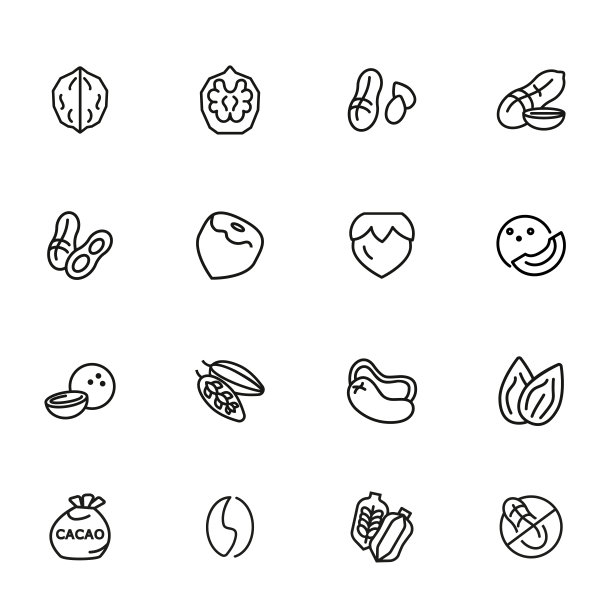 螺母线图标设置。花生，榛子，杏仁图片下载