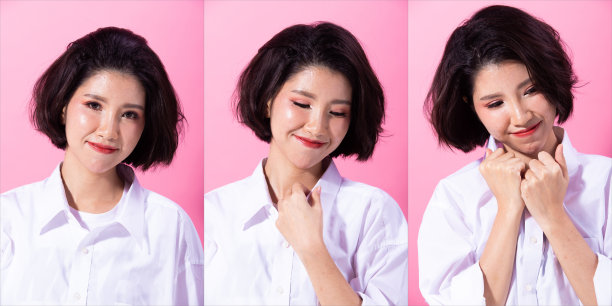 时尚亚洲女人棕褐色皮肤，黑色头发，眼睛图片下载