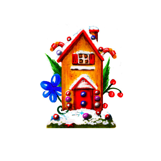 明亮的标记说明。姜饼屋。白色背景上的一组装饰元素。图片下载