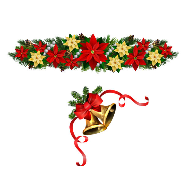 圣诞装饰用冷杉树金色的铃铛图片下载