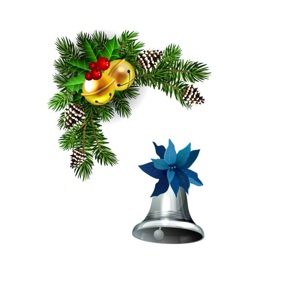 圣诞装饰用冷杉树金色的铃铛图片下载