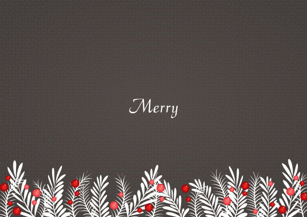 白色的叶子和红色的浆果在灰色的背景矢量装饰圣诞假期和冬季季节。图片下载