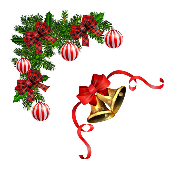 圣诞装饰用冷杉树金色的铃铛图片下载