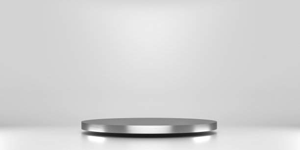 银色基座的平台展示与豪华的讲台在白色的房间背景。空白展示或空货架。3 d渲染。图片下载