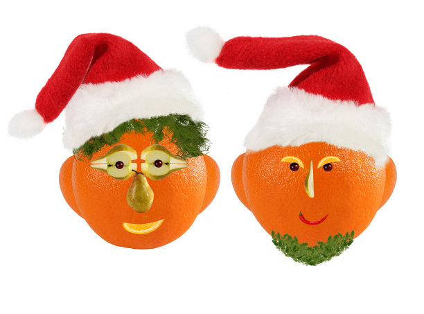 创意的食物概念。很少有有趣的圣诞老人画像来自蔬菜和水果。图片下载