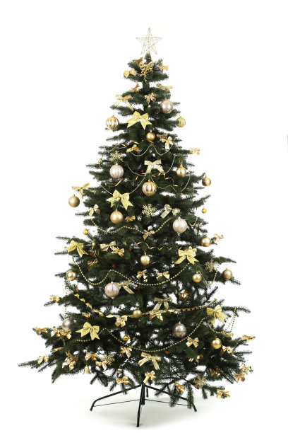 圣诞树与装饰品孤立在白色的背景图片下载