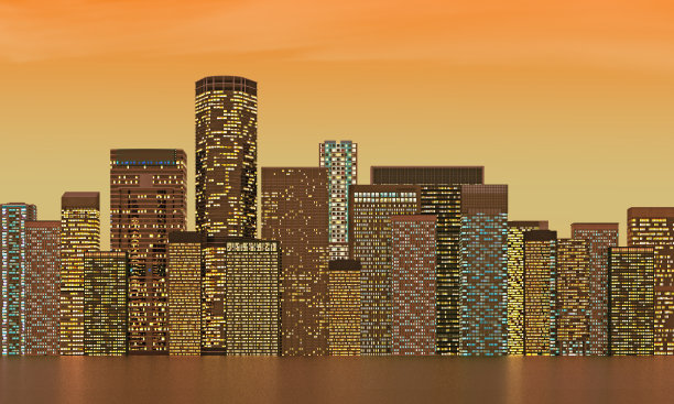 夜间彩色摩天大楼的全景图片下载