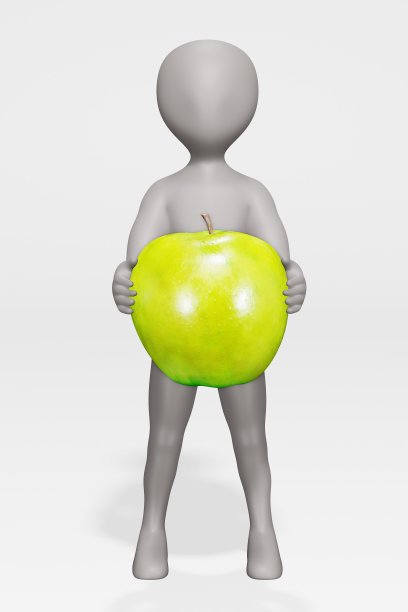 3D渲染卡通人物与苹果图片下载