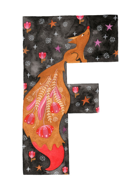 手绘字母F与狐狸图片下载