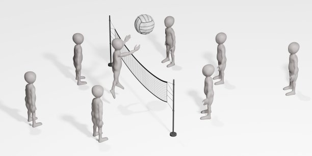 3D渲染的卡通人物打排球图片下载