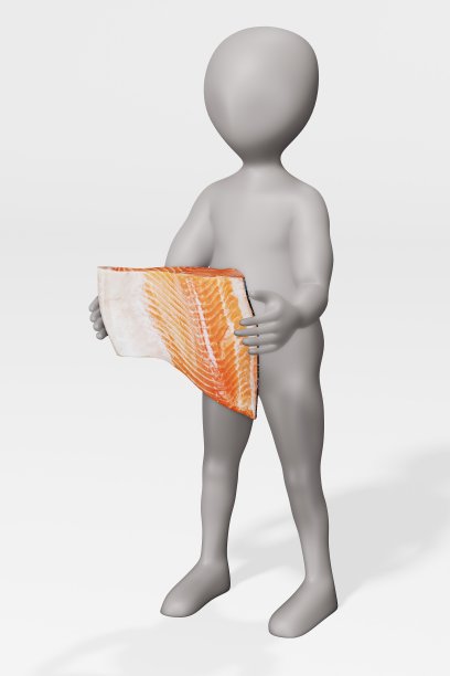 三文鱼片卡通人物的3D渲染图片下载