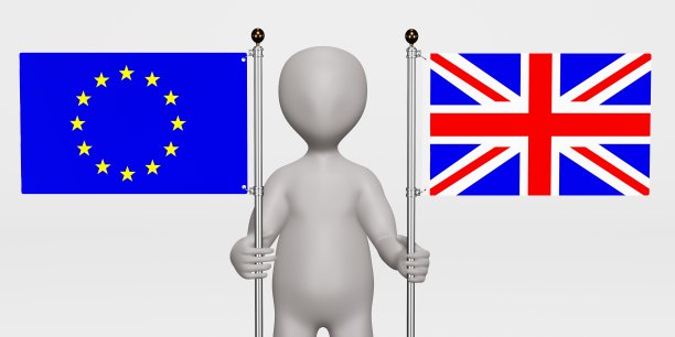 3D渲染卡通人物与欧盟和英国国旗图片下载