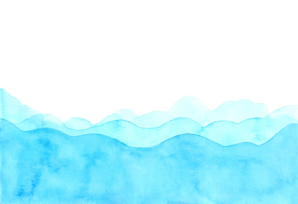 抽象水彩手绘插画。明亮的蓝色波浪背景。高分辨率。设计的卡片，封面，印刷，网页。图片下载