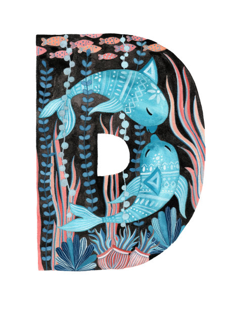 用海豚手绘字母D图片下载