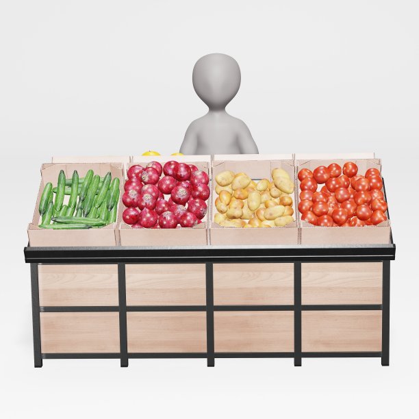 3D渲染的人物与食品站图片下载