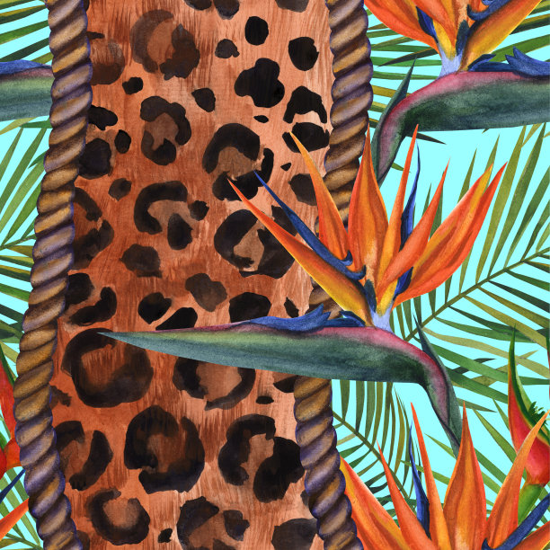 水彩热带野生动物无缝图案。手绘装饰背景。印刷纺织品，布料，墙纸，剪贴簿图片下载