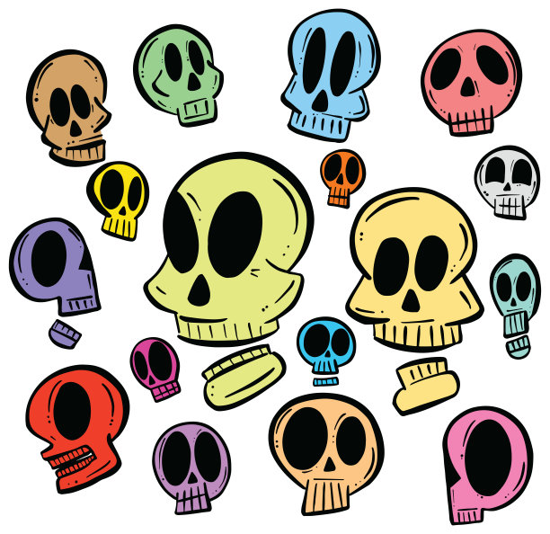 卡通矢量插图骷髅头骨的收集图片下载