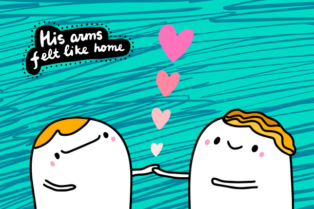 他的手感觉像家手绘矢量插图在卡通漫画风格夫妇在一起图片下载