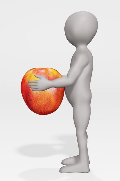 3D渲染卡通人物与油桃图片下载