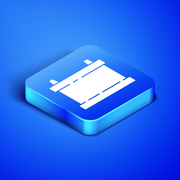 等距汽车电池图标隔离在蓝色背景。蓄能器蓄电池能量动力和电能蓄能器蓄电池。蓝色方块按钮。矢量图图片下载