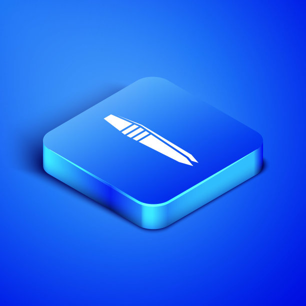 等距镊子图标孤立在蓝色背景。蓝色方块按钮。矢量图图片下载