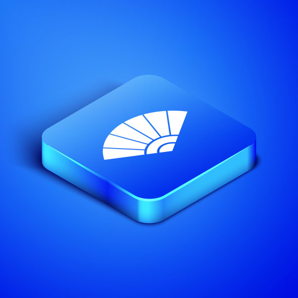 中国或日本传统纸折扇图标孤立在蓝色背景上。蓝色方块按钮。矢量图图片下载