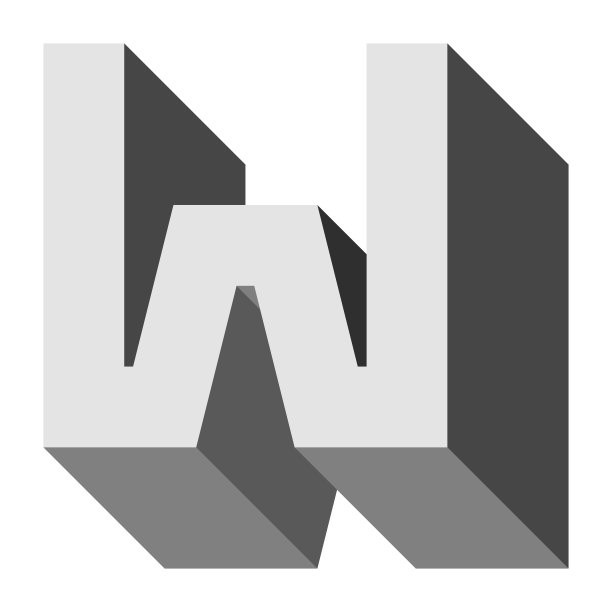 字母和数字-等距立方字体3d，前上下右视图-亮灰色字母W -向量图片下载