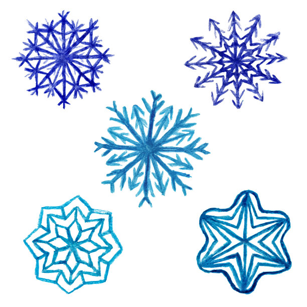 五片水彩雪花图片下载