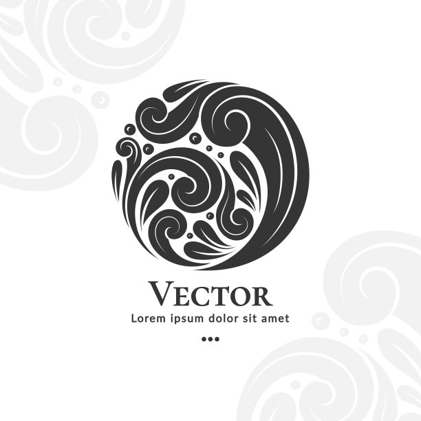 黑色标志，圆形喷溅装饰。可以作为字母和标志使用。豪华复古向量模板与优雅的元素。非常适合壁纸或背景装饰。图片下载