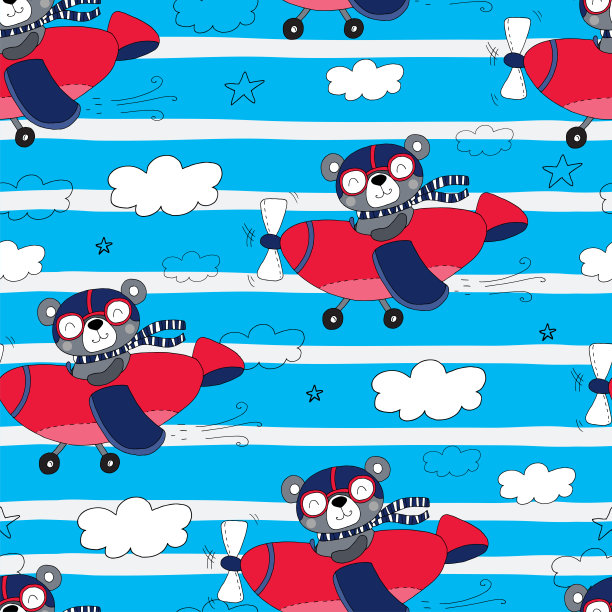 手绘样品模式可爱的平面和熊矢量插图。图片下载