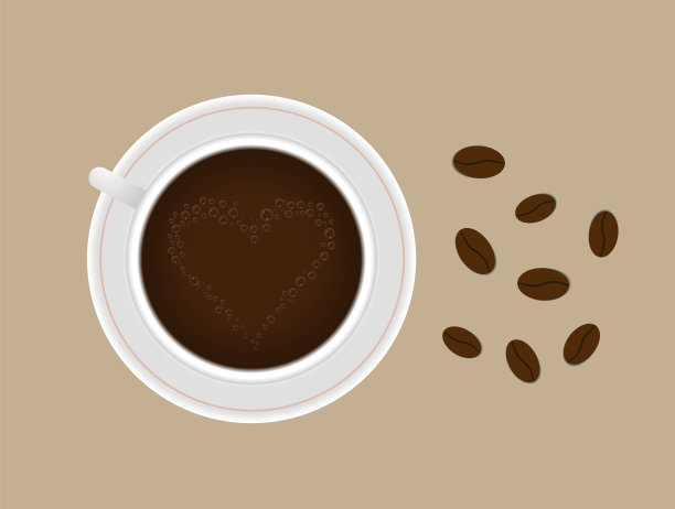 一杯咖啡和一个心形的咖啡泡碟图片下载