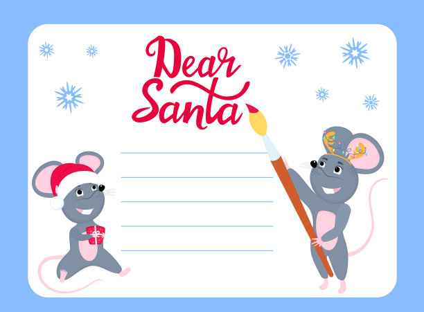 愿望清单。老鼠们在给圣诞老人写信。老鼠用刷。图片下载
