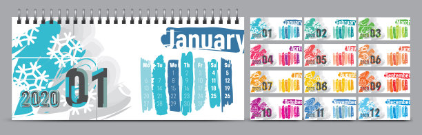 2020年日历模板。矢量和排版计划日记在极简主义风格。图片下载