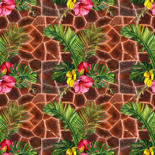 水彩热带野生动物无缝图案。手绘装饰背景。印刷纺织品，布料，墙纸，剪贴簿图片下载