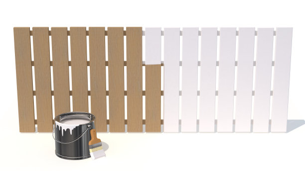 用白漆漆了一半的木栅栏图片下载