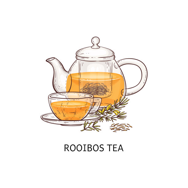 roibos茶绘画玻璃茶壶和茶杯装满传统天然饮料图片下载
