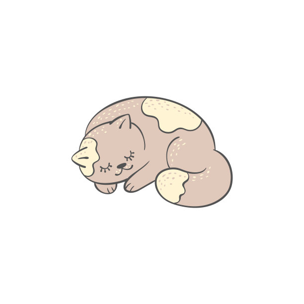 可爱的睡觉猫或小猫卡通人物涂鸦矢量插图孤立。图片下载