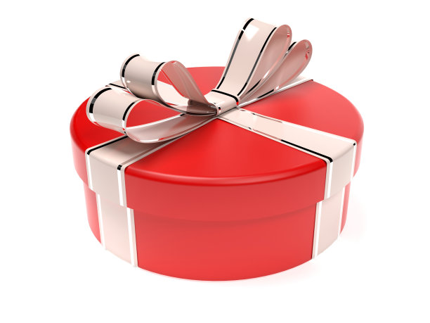 红色圆形礼品盒。3 d渲染图图片下载